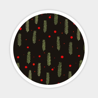 Christmas branches and dots - black and green Magnet